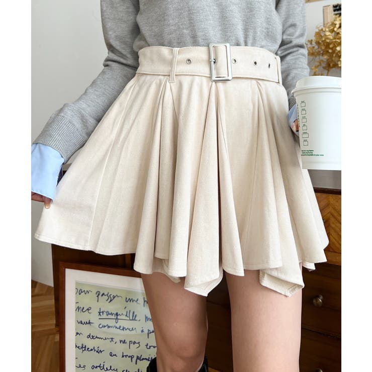 ベルト付きアシメヘムタックプリーツスエードミニスカート | moment+ | 詳細画像5 