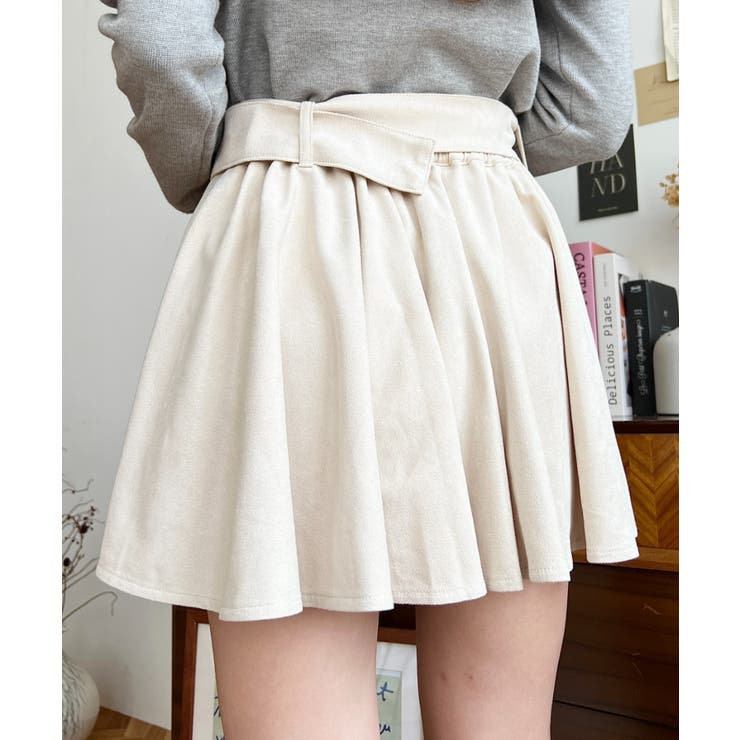 ベルト付きアシメヘムタックプリーツスエードミニスカート | moment+ | 詳細画像6 