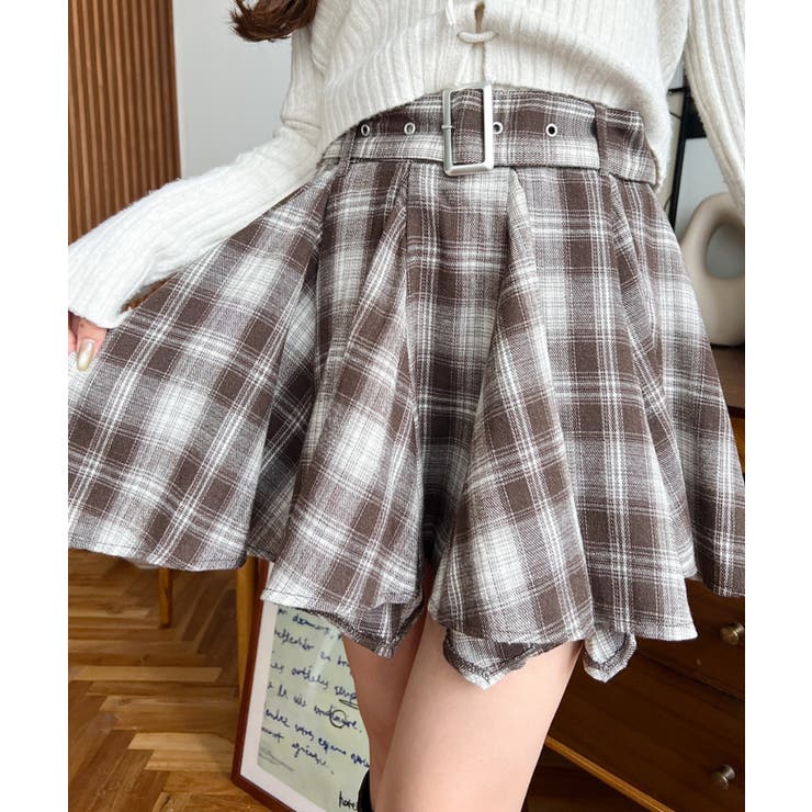 ベルト付きアシメヘムタックプリーツチェック柄ミニスカート | moment+ | 詳細画像14 