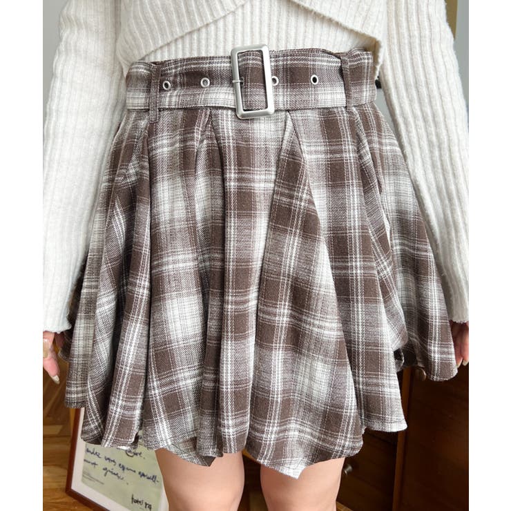 ベルト付きアシメヘムタックプリーツチェック柄ミニスカート | moment+ | 詳細画像22 