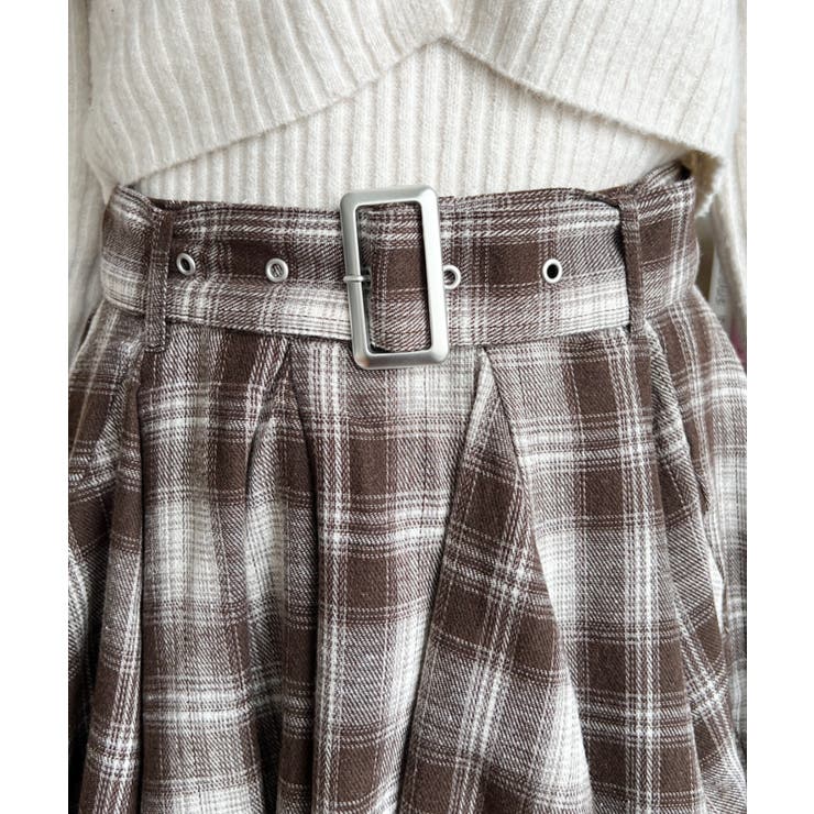 ベルト付きアシメヘムタックプリーツチェック柄ミニスカート | moment+ | 詳細画像23 