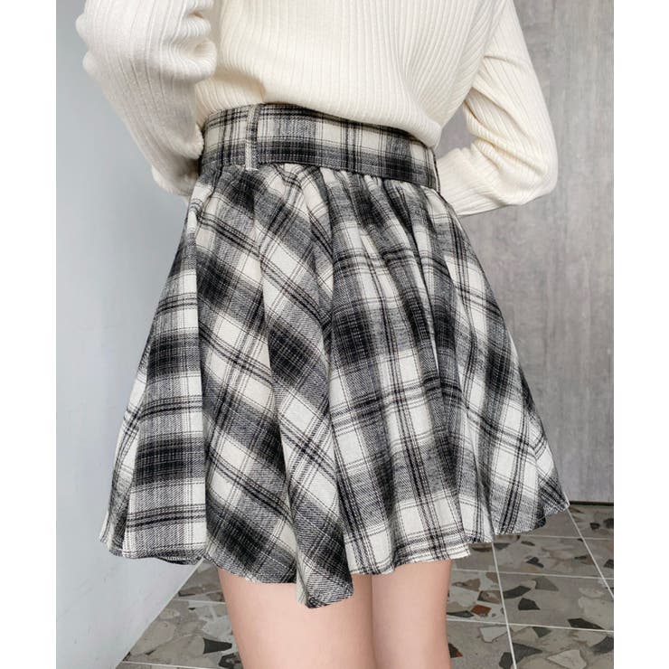 ベルト付きアシメヘムタックプリーツチェック柄ミニスカート | moment+ | 詳細画像4 