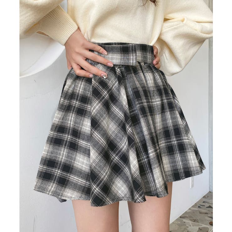 ベルト付きアシメヘムタックプリーツチェック柄ミニスカート | moment+ | 詳細画像9 