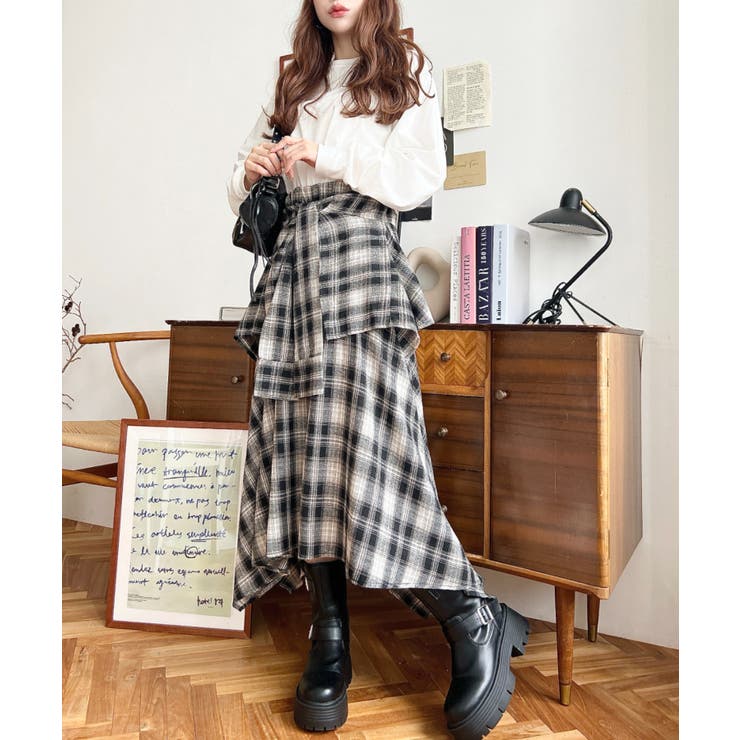 ラップ風ランダムヘムチェックスカート | moment+ | 詳細画像11 