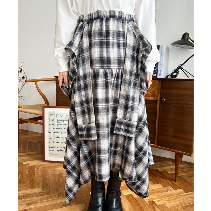 ラップ風ランダムヘムチェックスカート | moment+ | 詳細画像13 