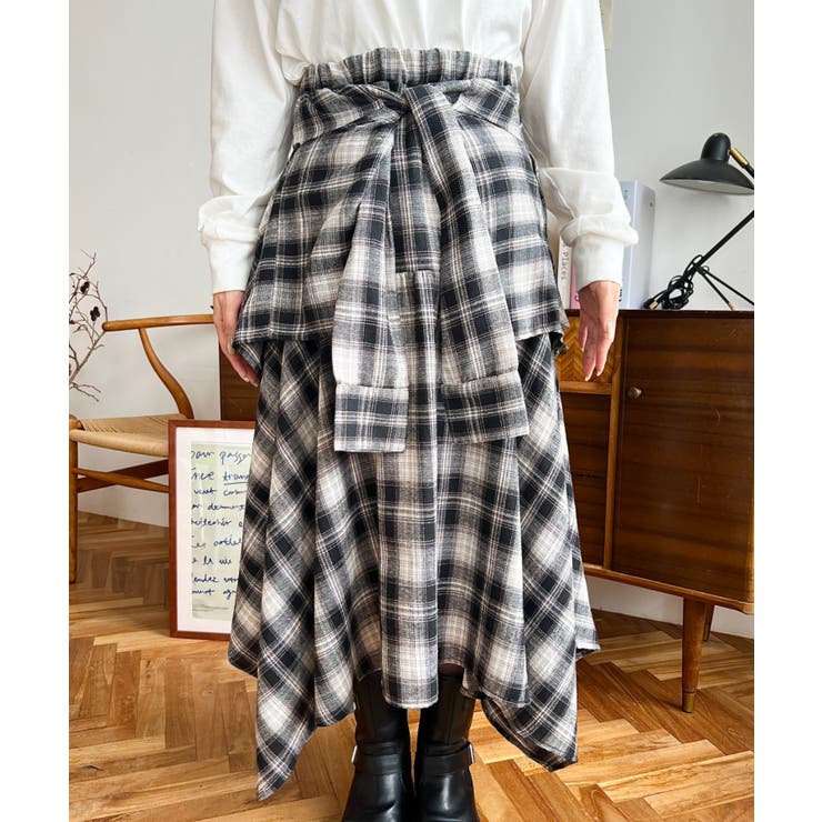 ラップ風ランダムヘムチェックスカート | moment+ | 詳細画像14 
