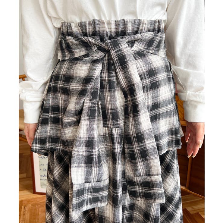 ラップ風ランダムヘムチェックスカート | moment+ | 詳細画像15 