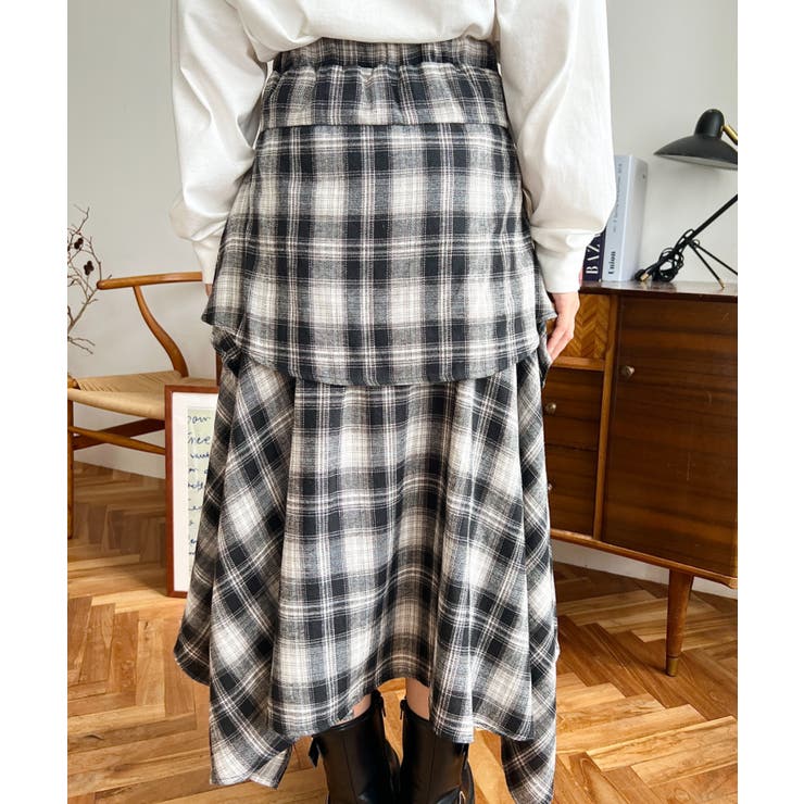 ラップ風ランダムヘムチェックスカート | moment+ | 詳細画像17 