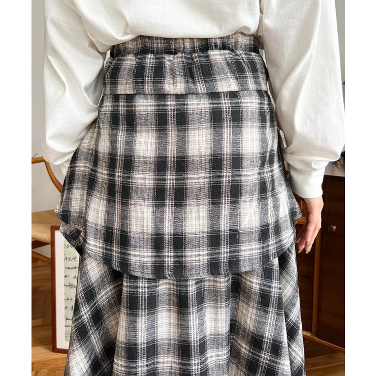 ラップ風ランダムヘムチェックスカート | moment+ | 詳細画像18 