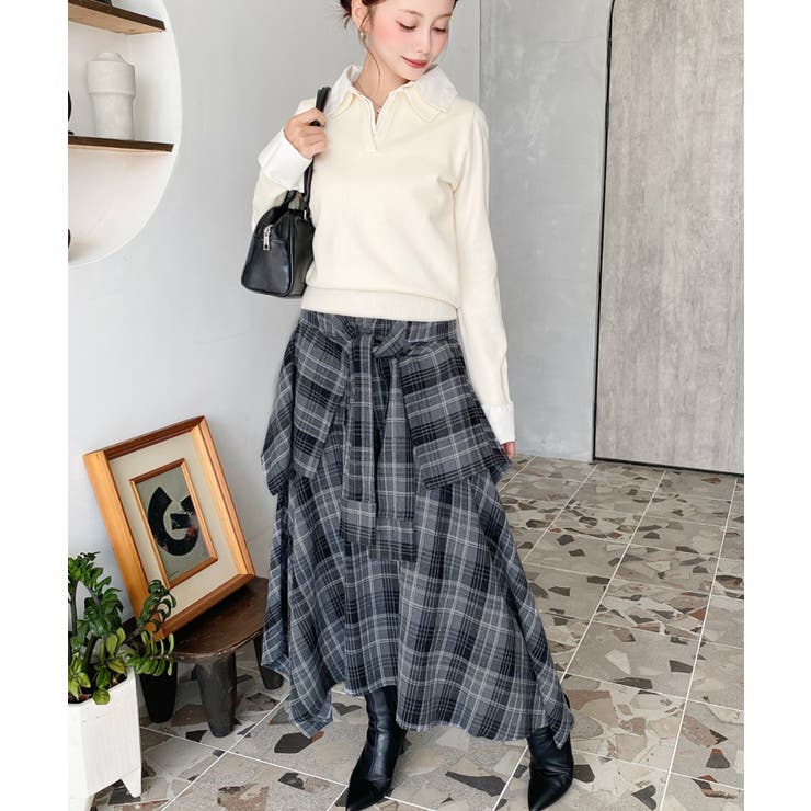 ラップ風ランダムヘムチェックスカート | moment+ | 詳細画像19 