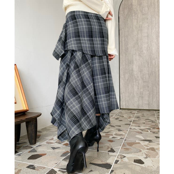 ラップ風ランダムヘムチェックスカート | moment+ | 詳細画像23 