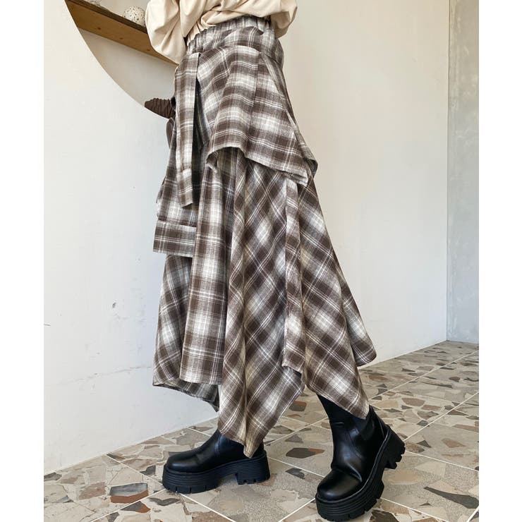 ラップ風ランダムヘムチェックスカート | moment+ | 詳細画像26 