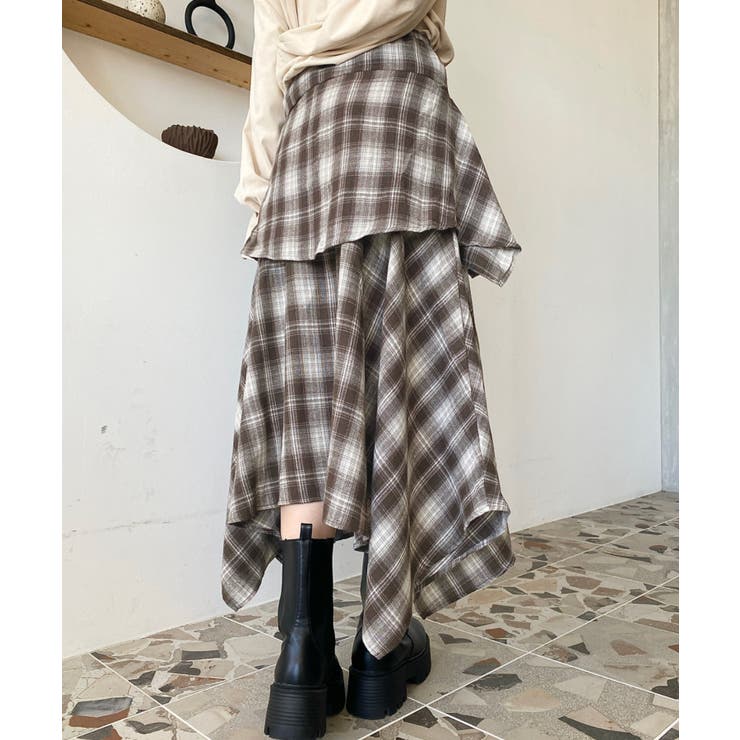 ラップ風ランダムヘムチェックスカート | moment+ | 詳細画像27 