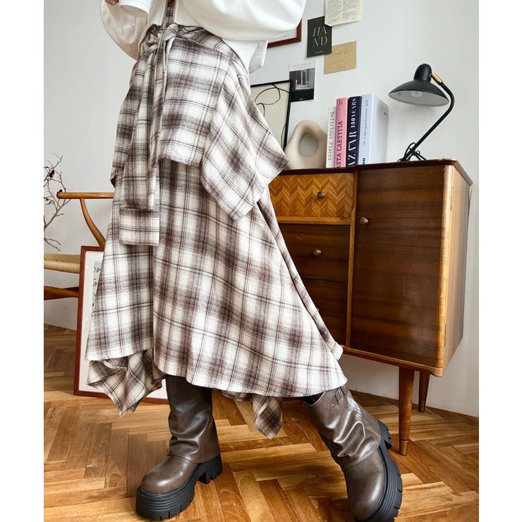 ラップ風ランダムヘムチェックスカート | moment+ | 詳細画像30 