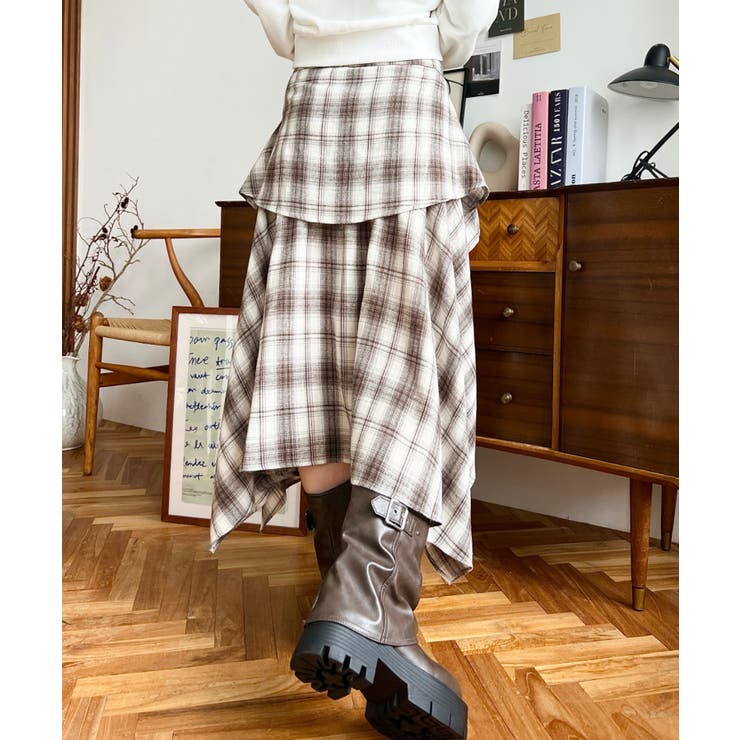 ラップ風ランダムヘムチェックスカート | moment+ | 詳細画像32 