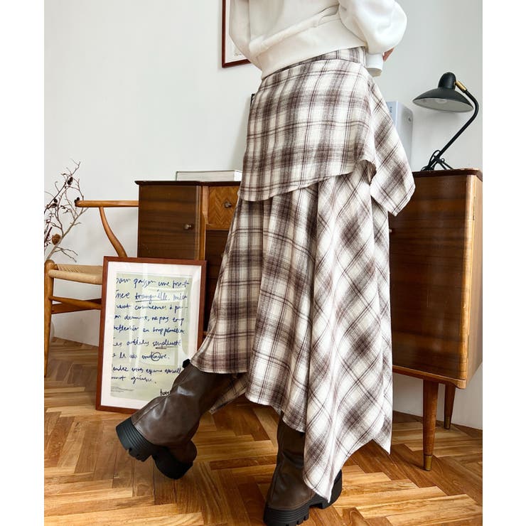 ラップ風ランダムヘムチェックスカート | moment+ | 詳細画像33 