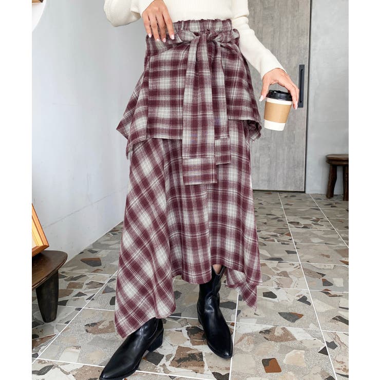 ラップ風ランダムヘムチェックスカート | moment+ | 詳細画像37 