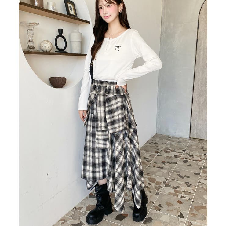 ラップ風ランダムヘムチェックスカート | moment+ | 詳細画像6 