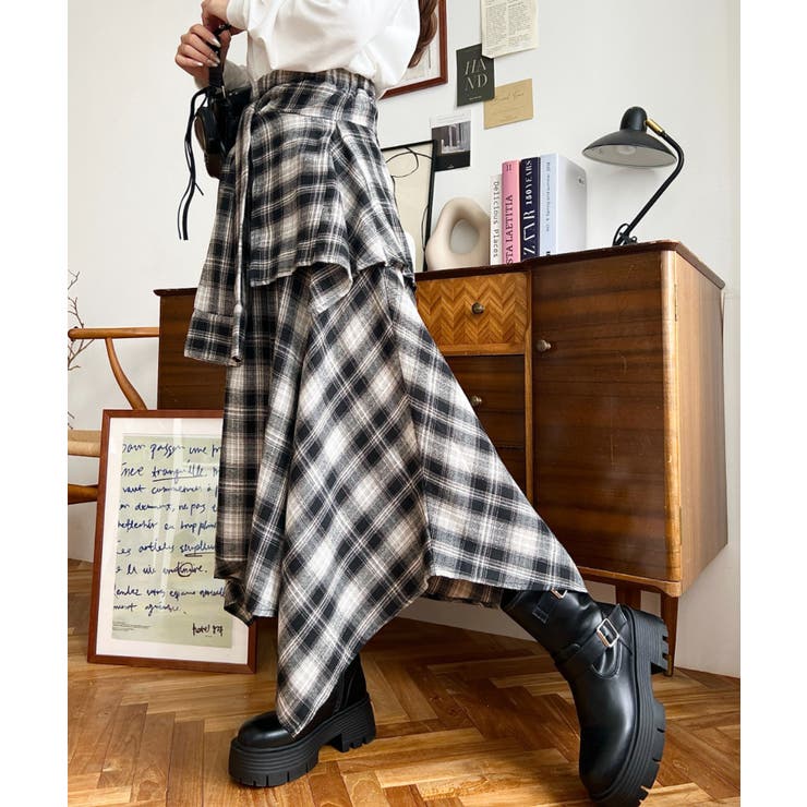 ラップ風ランダムヘムチェックスカート | moment+ | 詳細画像9 