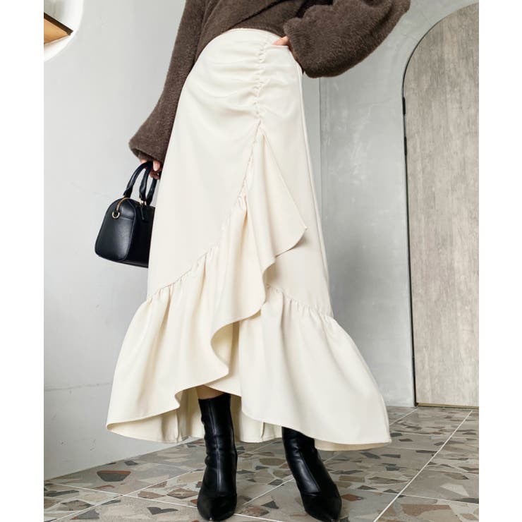 アシンメトリーヘムギャザースカート | moment+ | 詳細画像2 