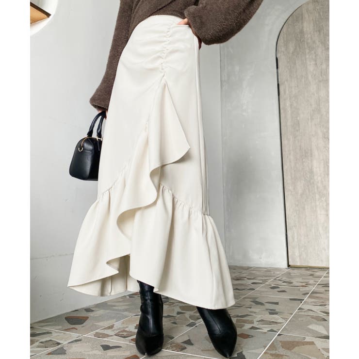 アシンメトリーヘムギャザースカート | moment+ | 詳細画像3 