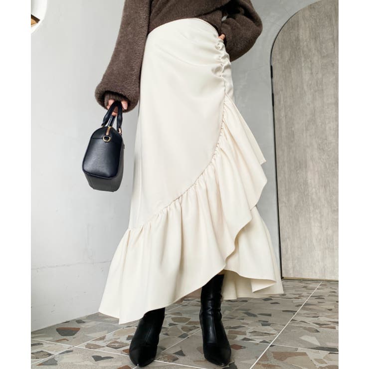 アシンメトリーヘムギャザースカート | moment+ | 詳細画像4 