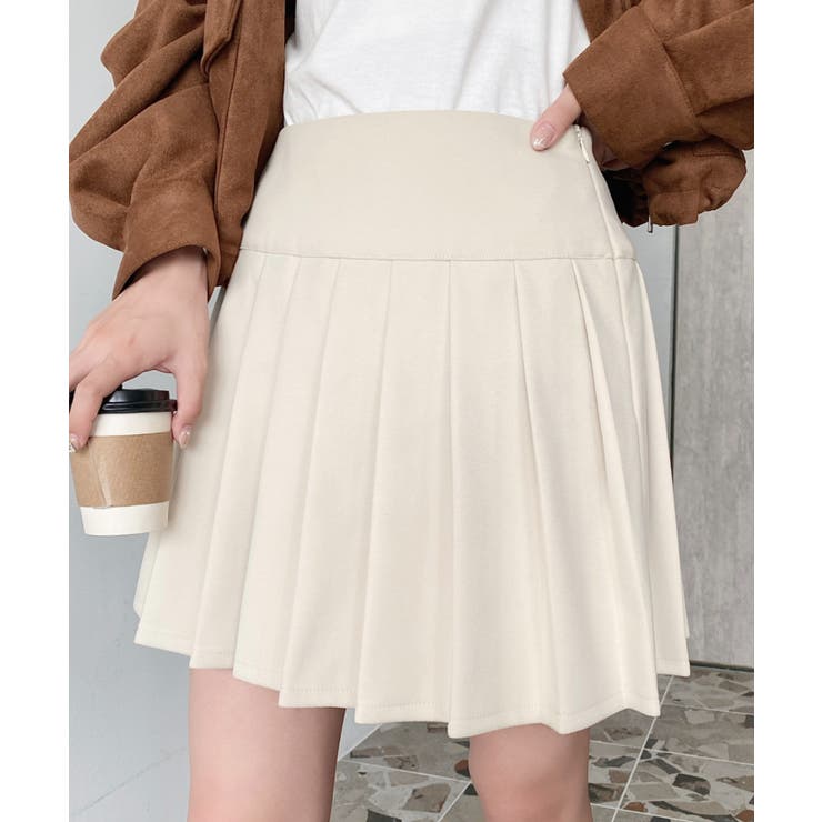 アイボリー | 微起毛ウールライクプリーツミニスカート | moment+