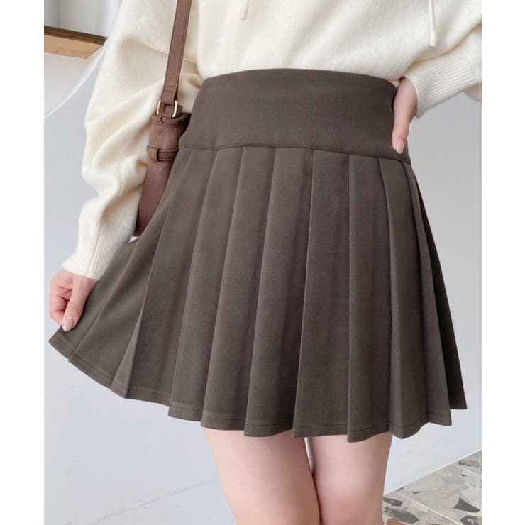 ブラウン | 微起毛ウールライクプリーツミニスカート | moment+