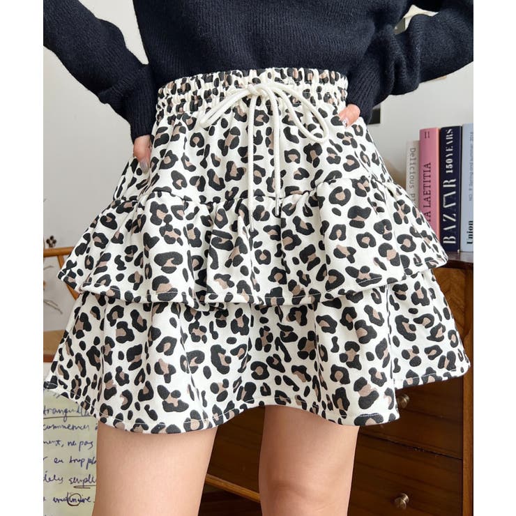 アイボリー | ティアードレオパードスウェットスカート | moment+