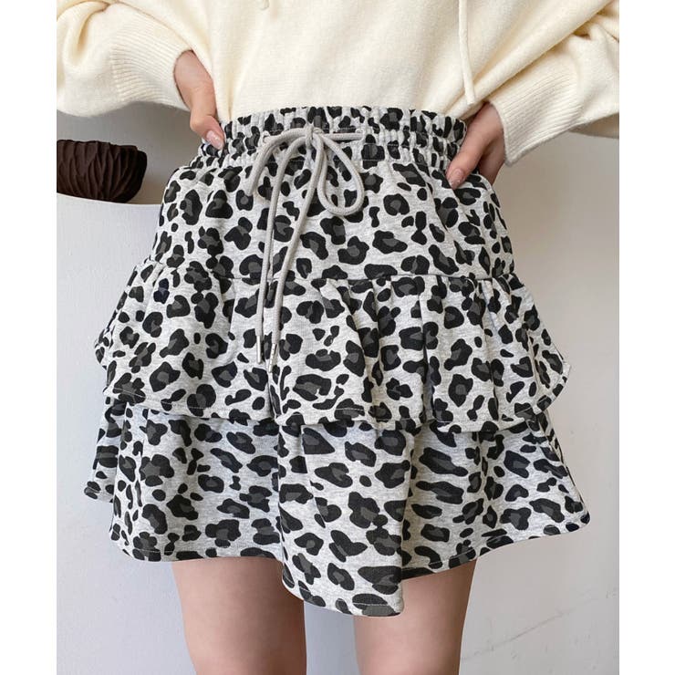 グレー | ティアードレオパードスウェットスカート | moment+