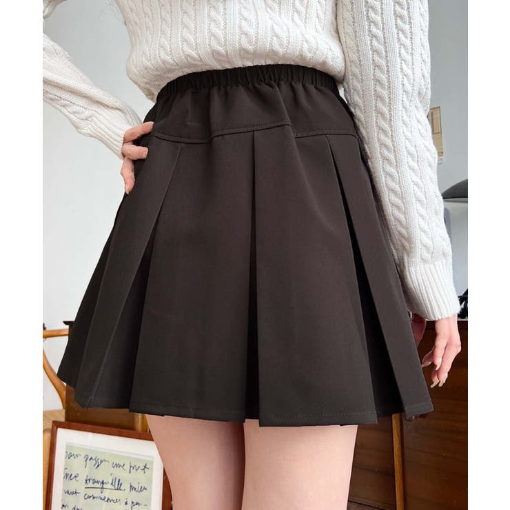 厚手TPUカットジョーゼットワイドプリーツミニスカパン | moment+ | 詳細画像13 