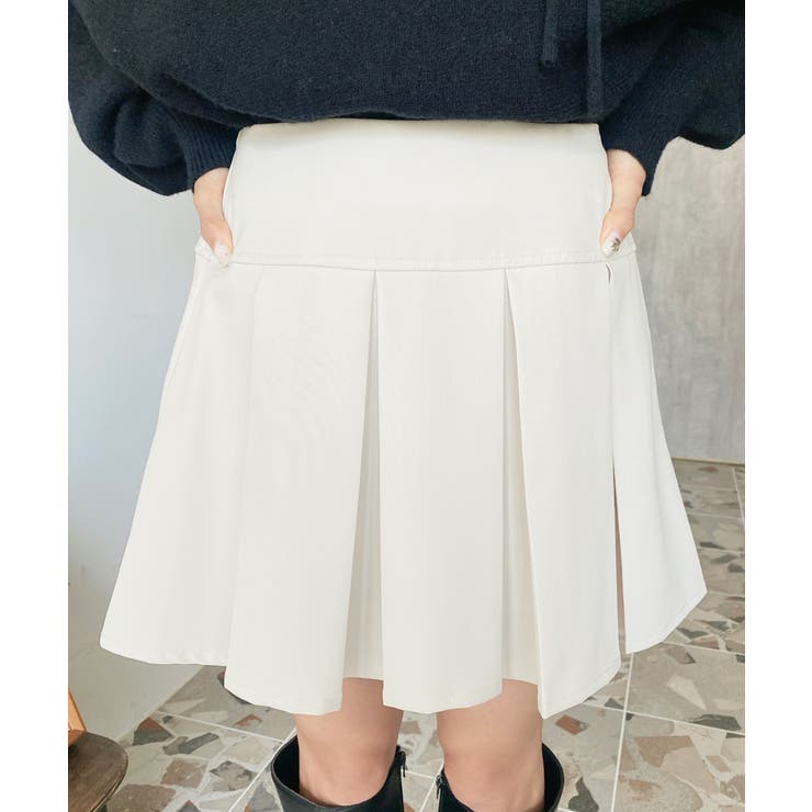 厚手TPUカットジョーゼットワイドプリーツミニスカパン | moment+ | 詳細画像2 