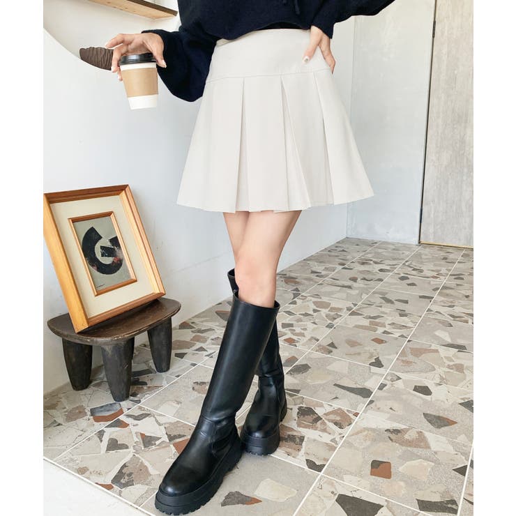 厚手TPUカットジョーゼットワイドプリーツミニスカパン | moment+ | 詳細画像5 