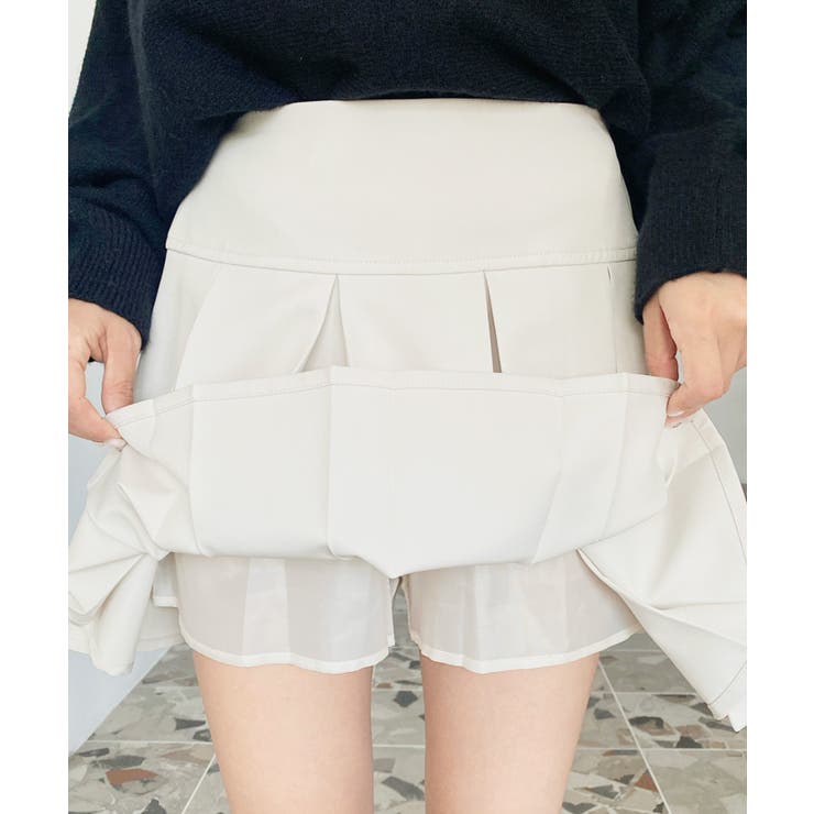 厚手TPUカットジョーゼットワイドプリーツミニスカパン | moment+ | 詳細画像8 