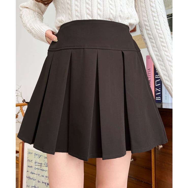 ブラウン | 厚手TPUカットジョーゼットワイドプリーツミニスカパン | moment+