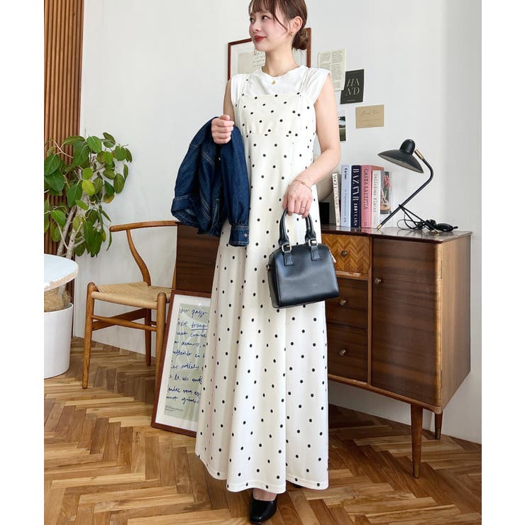 カットジョーゼットダブルストラップキャミワンピース[品番