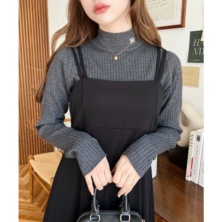 ブラック | カットジョーゼットダブルストラップキャミワンピース | moment+