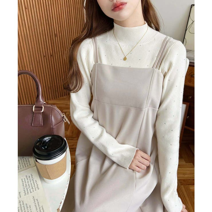 グレイッシュベージュ | カットジョーゼットダブルストラップキャミワンピース | moment+