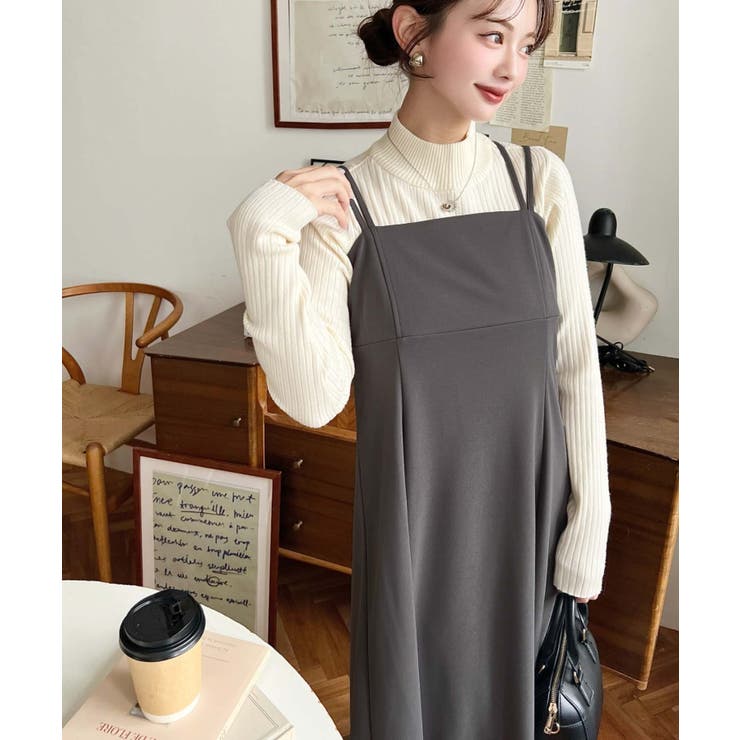 チャコールグレー | カットジョーゼットダブルストラップキャミワンピース | moment+