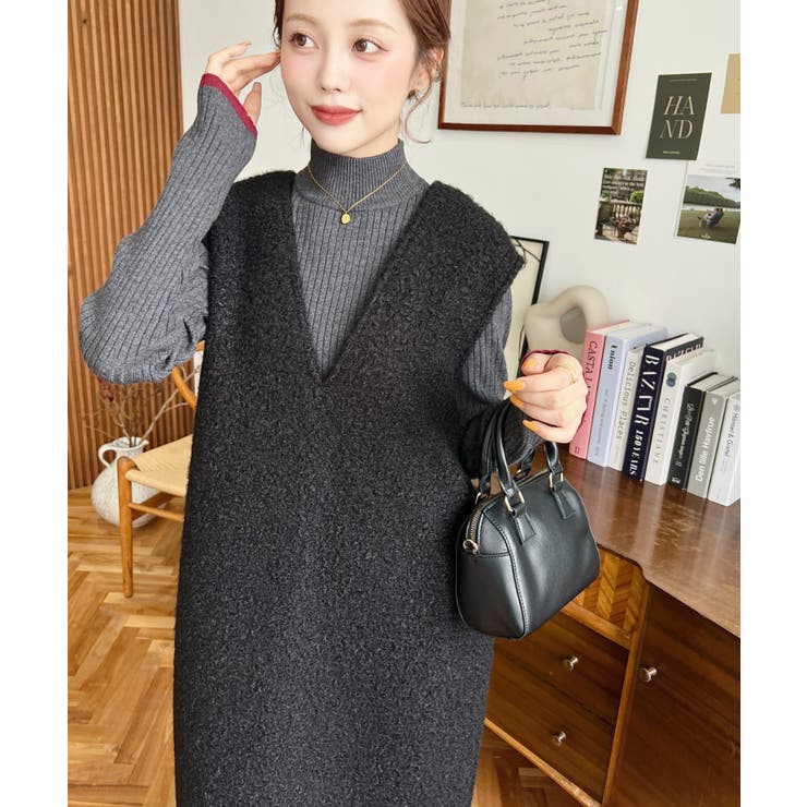 Vネックジャンパースカートリングフェイクウール | moment+ | 詳細画像10 