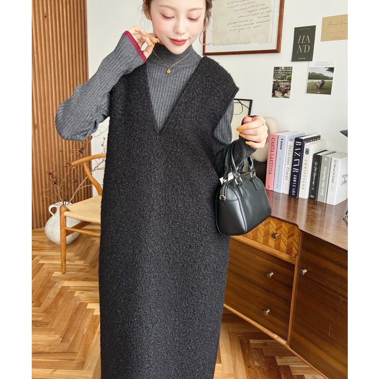 Vネックジャンパースカートリングフェイクウール | moment+ | 詳細画像11 