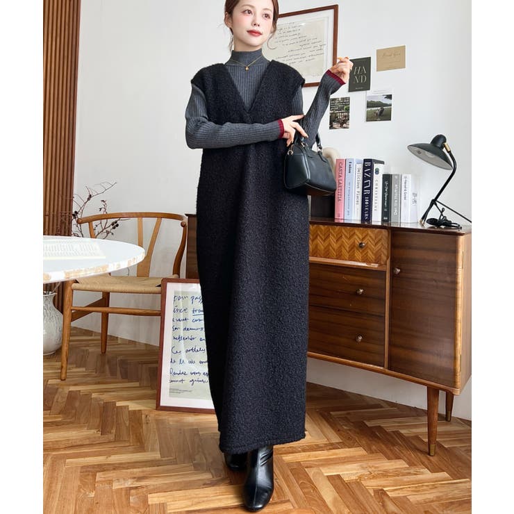 Vネックジャンパースカートリングフェイクウール | moment+ | 詳細画像12 