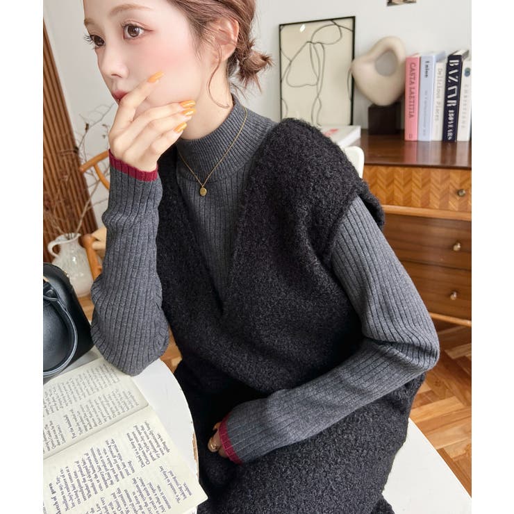 Vネックジャンパースカートリングフェイクウール | moment+ | 詳細画像13 