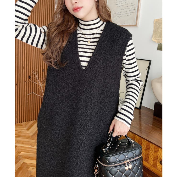 Vネックジャンパースカートリングフェイクウール | moment+ | 詳細画像16 