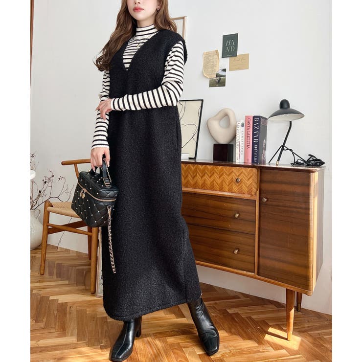 Vネックジャンパースカートリングフェイクウール | moment+ | 詳細画像17 