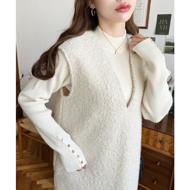 Vネックジャンパースカートリングフェイクウール | moment+ | 詳細画像2 