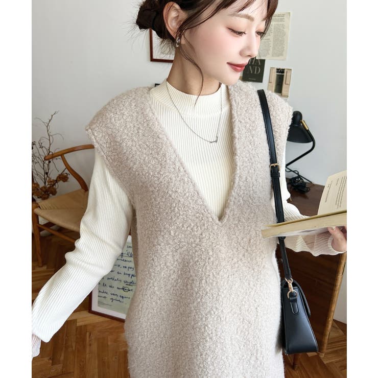 Vネックジャンパースカートリングフェイクウール | moment+ | 詳細画像19 