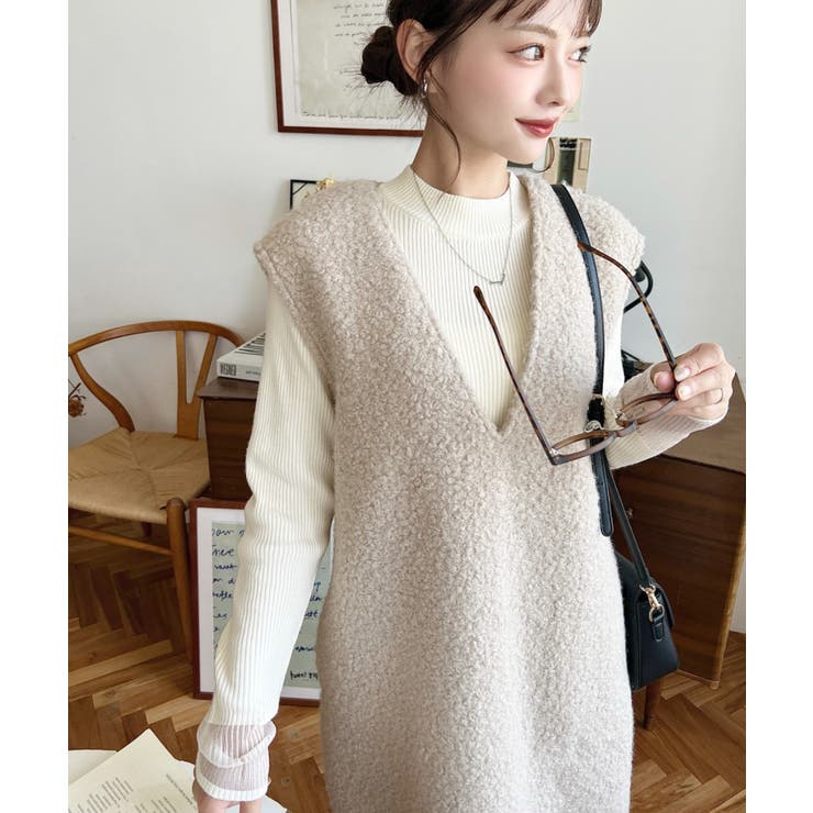 Vネックジャンパースカートリングフェイクウール | moment+ | 詳細画像20 