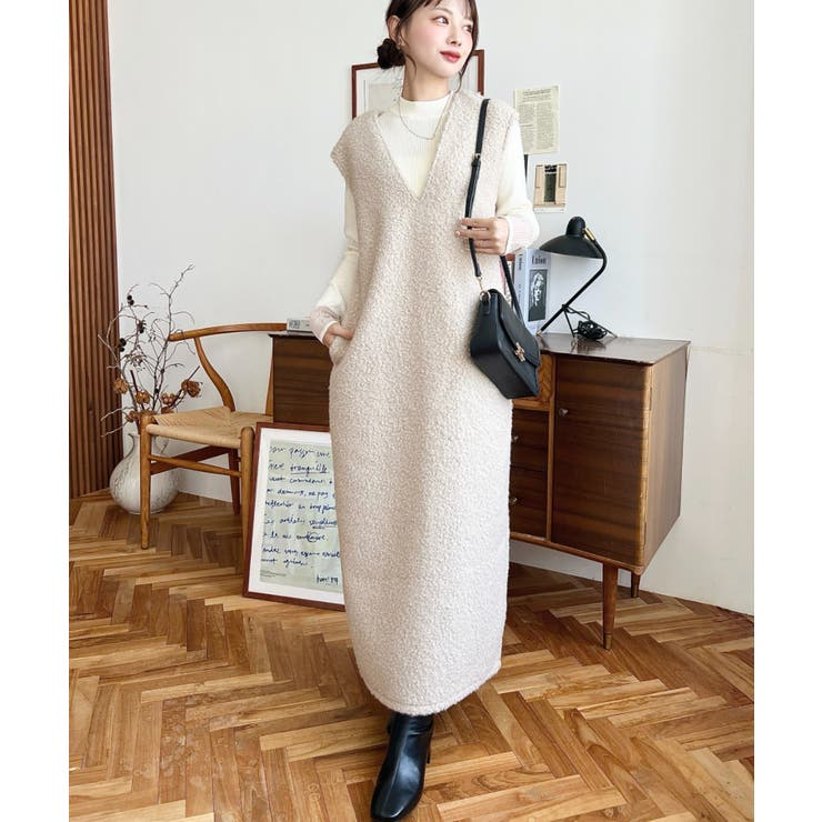 Vネックジャンパースカートリングフェイクウール | moment+ | 詳細画像22 