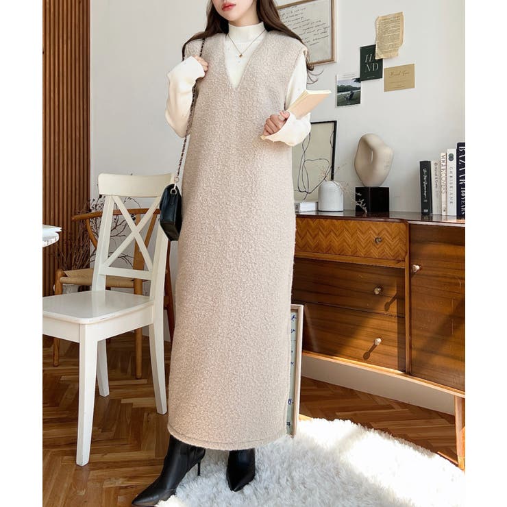 Vネックジャンパースカートリングフェイクウール | moment+ | 詳細画像26 